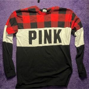 Victorias Secret Pink Red Flannel Long Sleeve T Shirt